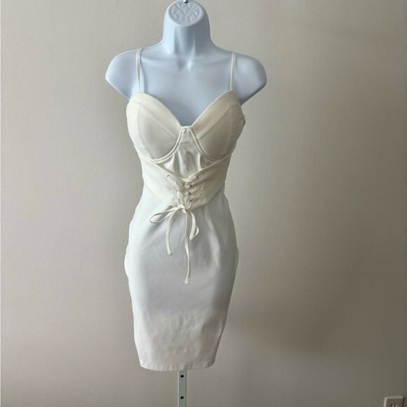 Y2K Corset Dress Large Mini Bustier Lace Up BodyCon Romantic Old Money Festival - Picture 1 of 12